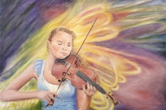 Girl with violin in coronal mass ejection